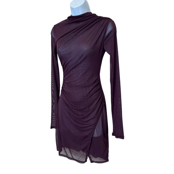 LAPOINTE Wine Red Mesh Bodycon Mini Dress XS Long Sleeve Slinky Cocktail $950 - Picture 6 of 11